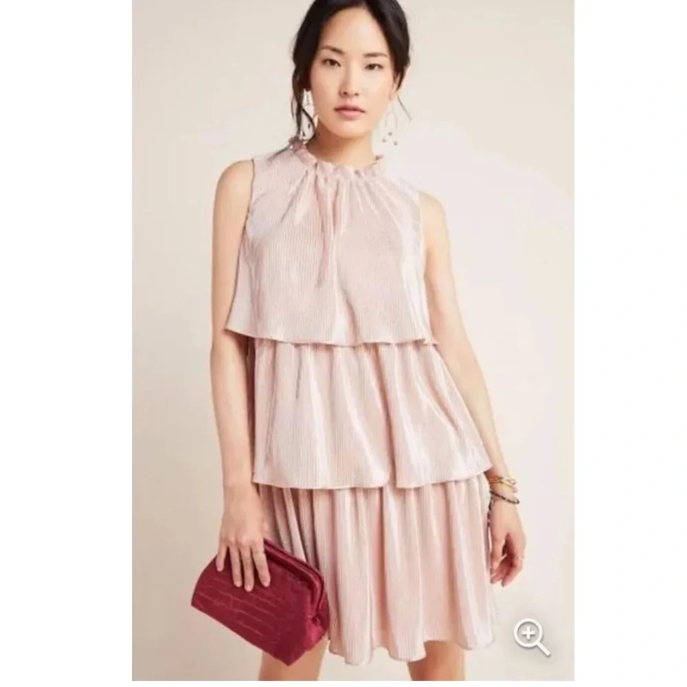 RO & DE ESTELLE METALLIC TIERED COCKTAIL DRESS